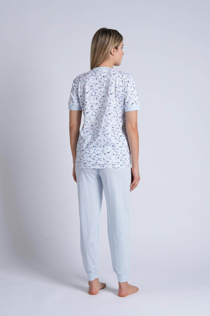 Pigiama Donna Serafino Mezza Manica Pantalone Lungo - - KIWEAR