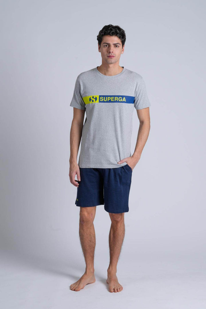 Pigiama Uomo Mezza Manica Jersey Pantalone Corto Felpa Non Garzata - - SUPERGA