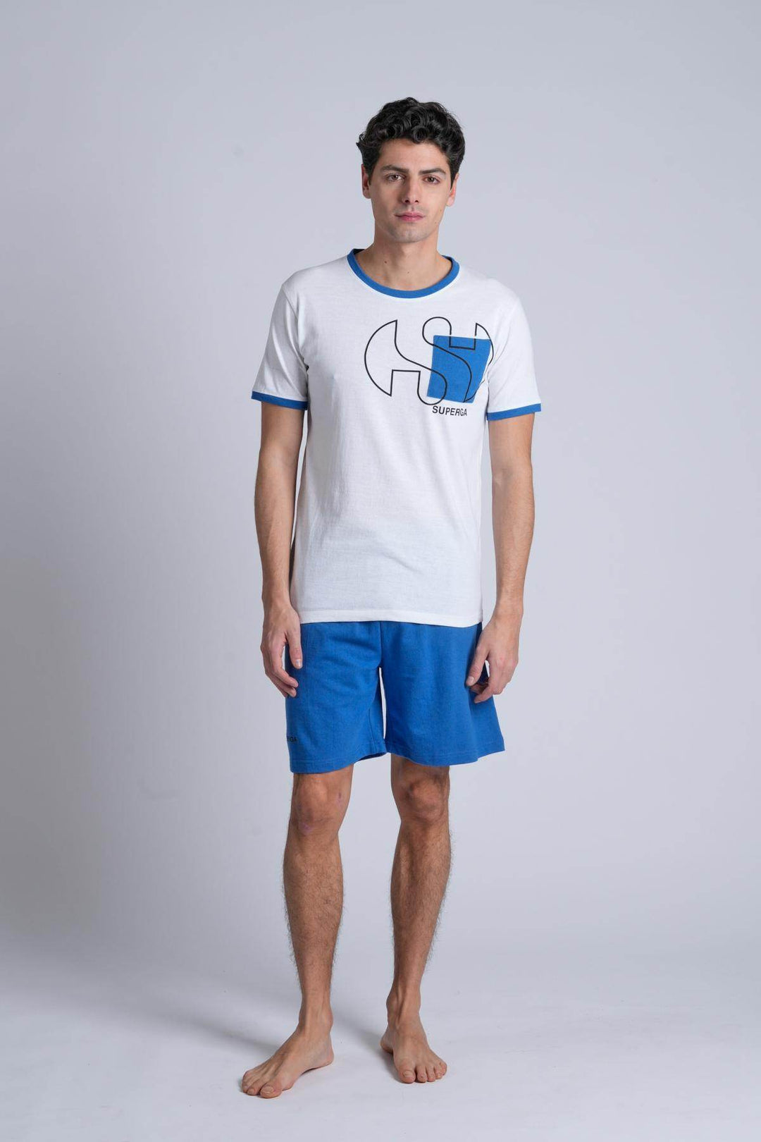 Pigiama Uomo Mezza Manica Jersey Pantalone Corto Felpa Non Garzata - - SUPERGA